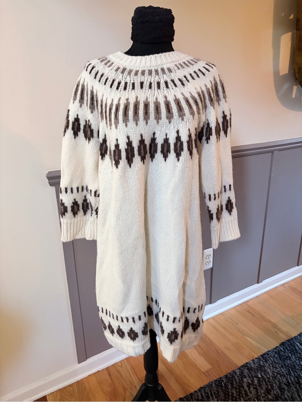 Faherty Cream Fair Isle Knit Sweater Dress with Cream & Brown Pattern